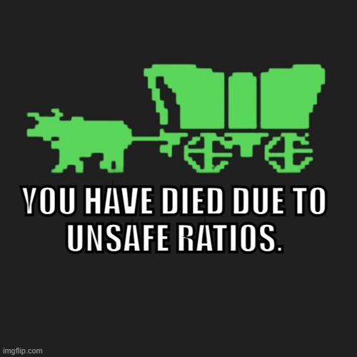 Oregon Trail | YOU HAVE DIED DUE TO
UNSAFE RATIOS. | image tagged in oregon trail | made w/ Imgflip meme maker