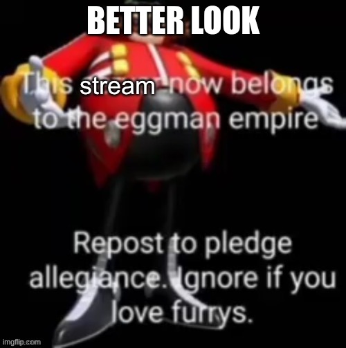 You're fault for not looking | BETTER LOOK | image tagged in this stream now belongs to the eggman empire | made w/ Imgflip meme maker
