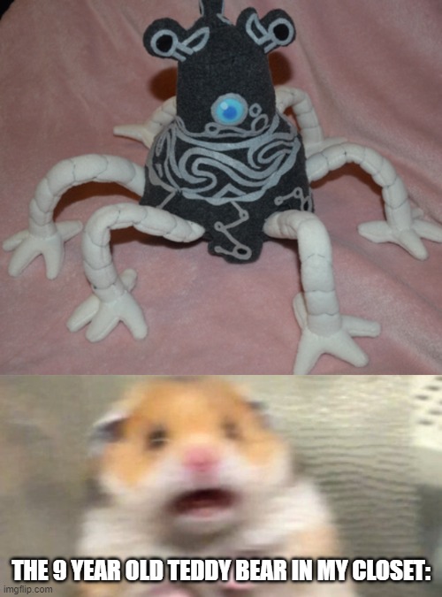POV: Woody's in BOTW | THE 9 YEAR OLD TEDDY BEAR IN MY CLOSET: | image tagged in screaming hampster | made w/ Imgflip meme maker