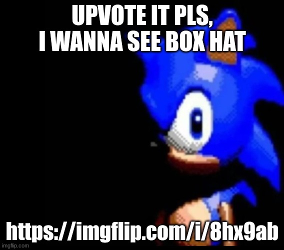 https://imgflip.com/i/8hx9ab | UPVOTE IT PLS, I WANNA SEE BOX HAT; https://imgflip.com/i/8hx9ab | image tagged in sonic stares | made w/ Imgflip meme maker