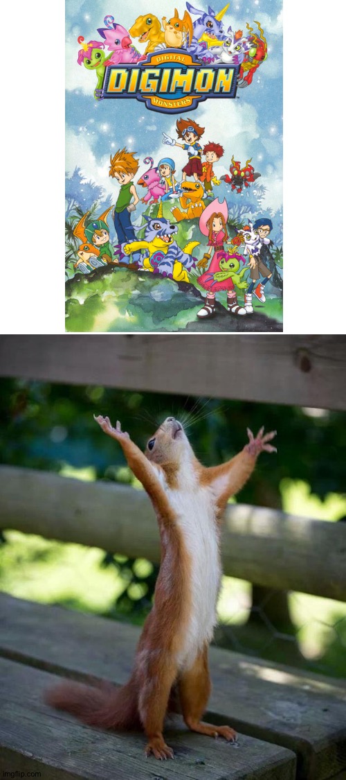 Even Squirrels love Digimon | image tagged in happy squirrel,digimon,anime | made w/ Imgflip meme maker
