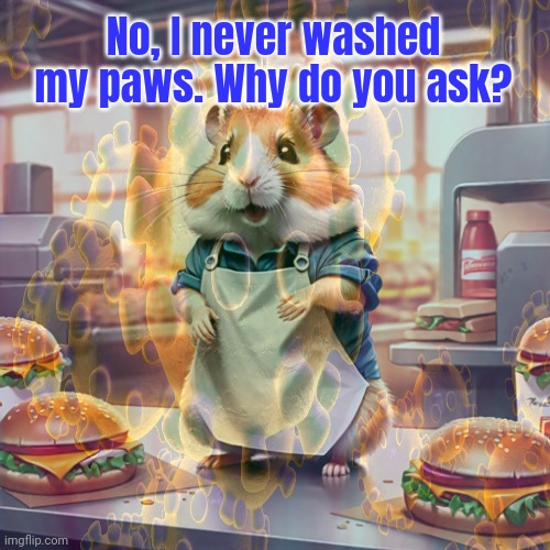 Covid 19 lore... | No, I never washed my paws. Why do you ask? | image tagged in covid-19,lore,hamster,making,hamburgers | made w/ Imgflip meme maker