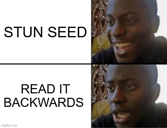 seeds r nuts | STUN SEED; READ IT BACKWARDS | image tagged in oh yeah oh no | made w/ Imgflip meme maker