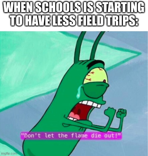 Field trips days are only when you actually want to go to school | WHEN SCHOOLS IS STARTING TO HAVE LESS FIELD TRIPS: | image tagged in dont let the flame die out | made w/ Imgflip meme maker