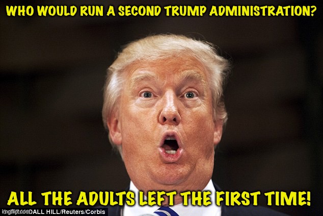 Will he hire 47 ronin? | WHO WOULD RUN A SECOND TRUMP ADMINISTRATION? ALL THE ADULTS LEFT THE FIRST TIME! | image tagged in trump stupid face | made w/ Imgflip meme maker