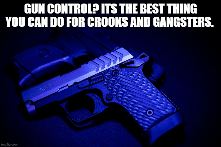 Gun Control | GUN CONTROL? ITS THE BEST THING YOU CAN DO FOR CROOKS AND GANGSTERS. | image tagged in gun control | made w/ Imgflip meme maker
