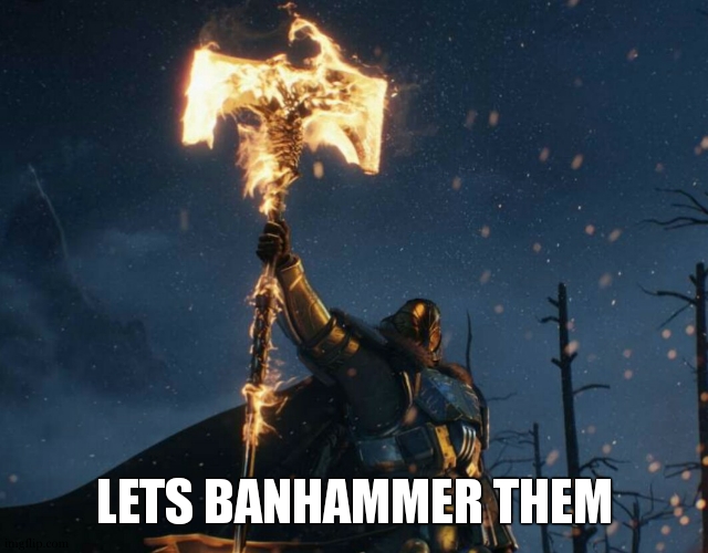 BANHAMMER destiny | LETS BANHAMMER THEM | image tagged in banhammer destiny | made w/ Imgflip meme maker