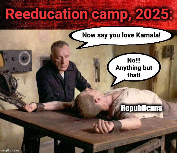 Joe Biden's second term | Reeducation camp, 2025:; Now say you love Kamala! No!!!
Anything but
that! Republicans | image tagged in memes,joe biden,democrats,second term,republicans | made w/ Imgflip meme maker