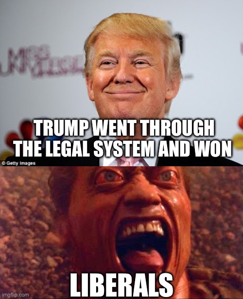 Liberals | TRUMP WENT THROUGH THE LEGAL SYSTEM AND WON; LIBERALS | image tagged in donald trump approves,total recall arnold,politics,political meme,democrats | made w/ Imgflip meme maker