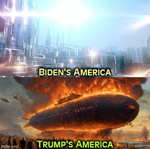 Visions of America's Future | Biden's America; Trump's America | image tagged in biden,shining city on a hill,trump,endless war | made w/ Imgflip meme maker