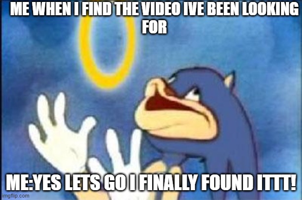 I FOUND IT | ME WHEN I FIND THE VIDEO IVE BEEN LOOKING
FOR; ME:YES LETS GO I FINALLY FOUND ITTT! | image tagged in sonic derp | made w/ Imgflip meme maker
