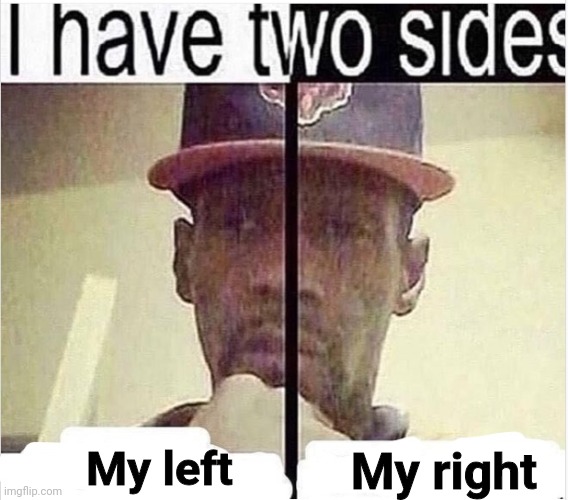 Real | My right; My left | image tagged in i have two sides | made w/ Imgflip meme maker