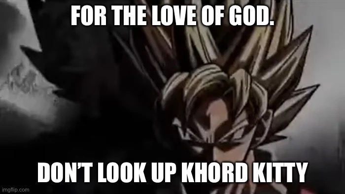 Goku Staring | FOR THE LOVE OF GOD. DON’T LOOK UP KHORD KITTY | image tagged in goku staring | made w/ Imgflip meme maker
