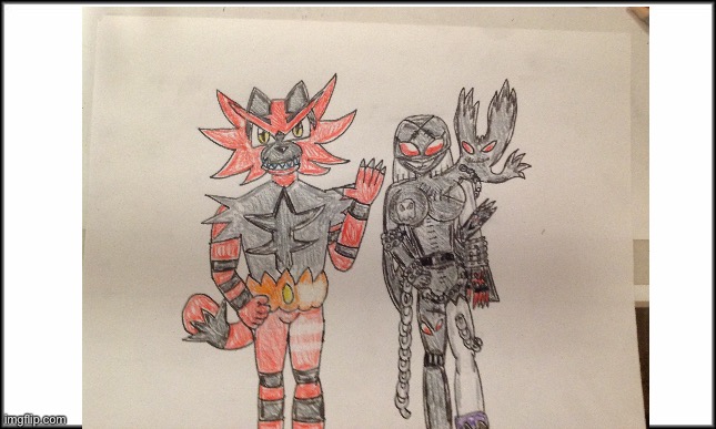 Incineroar and Ladydevimon | image tagged in plain white,pokemon,digimon,crossover | made w/ Imgflip meme maker