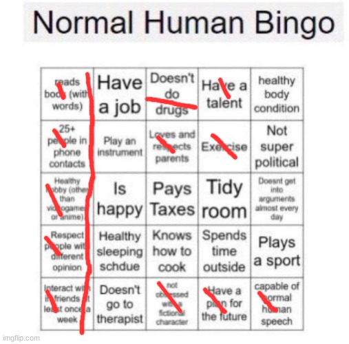 Normal human bingo | image tagged in normal human bingo | made w/ Imgflip meme maker