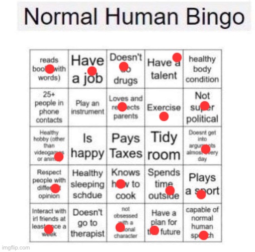 Normal human bingo | image tagged in normal human bingo | made w/ Imgflip meme maker