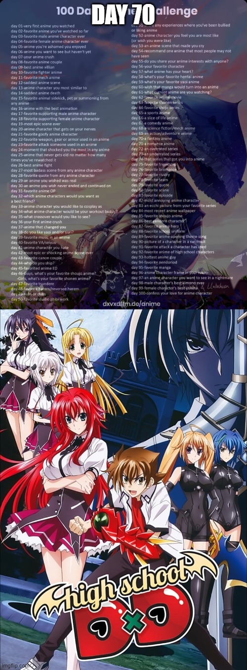 Day 70: Highschool DxD | DAY 70 | image tagged in 100 day anime challenge | made w/ Imgflip meme maker