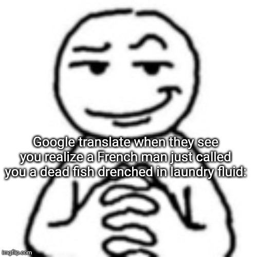 Let me translate that | Google translate when they see you realize a French man just called you a dead fish drenched in laundry fluid: | image tagged in stay blobby | made w/ Imgflip meme maker