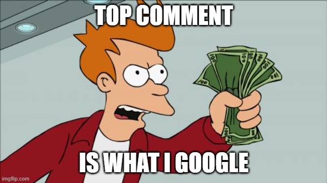 Shut Up And Take My Money Fry | TOP COMMENT; IS WHAT I GOOGLE | image tagged in memes,shut up and take my money fry | made w/ Imgflip meme maker