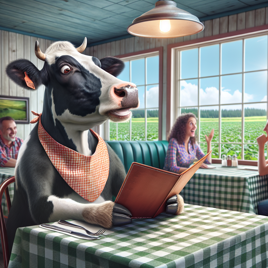 A cow eating in a restaurant table Blank Meme Template