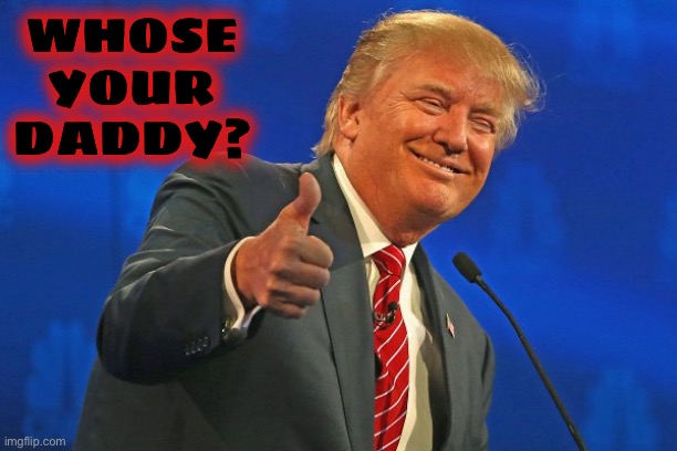 Trump winning smarmy grinning | WHOSE YOUR DADDY? | image tagged in trump winning smarmy grinning | made w/ Imgflip meme maker