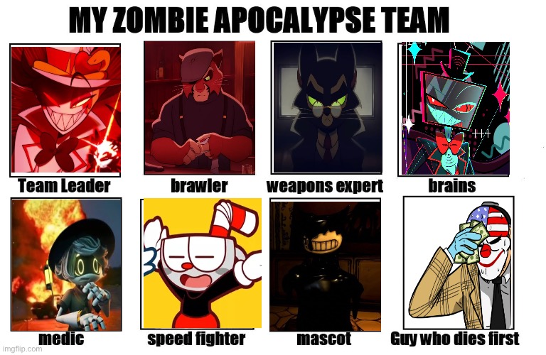 sorry for Mr. Medic Bag but it’s true | image tagged in my zombie apocalypse team | made w/ Imgflip meme maker