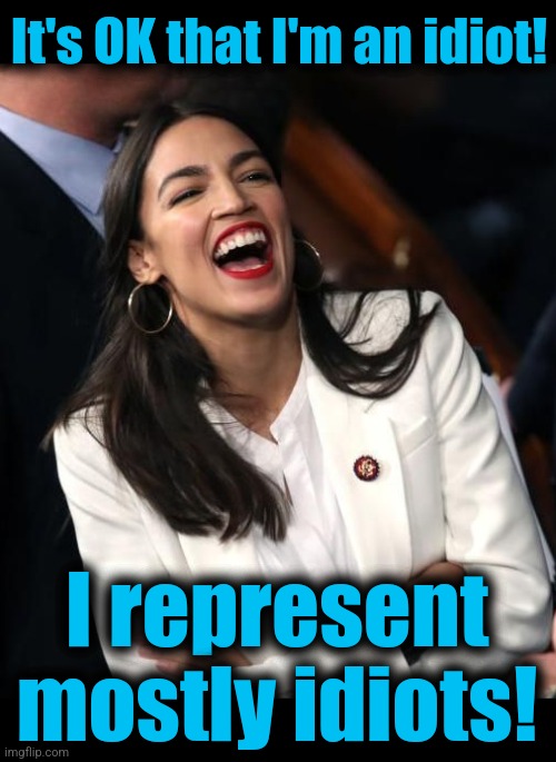 aoc laughing | It's OK that I'm an idiot! I represent
mostly idiots! | image tagged in aoc laughing | made w/ Imgflip meme maker
