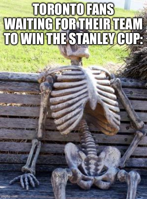 Waiting Skeleton Meme | TORONTO FANS WAITING FOR THEIR TEAM TO WIN THE STANLEY CUP: | image tagged in memes,waiting skeleton | made w/ Imgflip meme maker