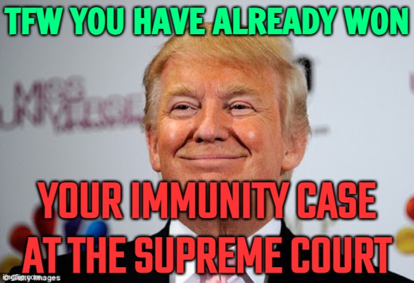 Trump Has Already Won His Immunity Case At The Supreme Court | TFW YOU HAVE ALREADY WON; YOUR IMMUNITY CASE AT THE SUPREME COURT | image tagged in donald trump approves,donald trump,elections,rigged elections,creepy joe biden,trump for president | made w/ Imgflip meme maker