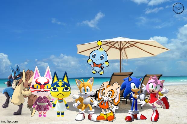 Crossover Couple beach fun | image tagged in beach,crossover,sonic the hedgehog,pokemon,animal crossing | made w/ Imgflip meme maker