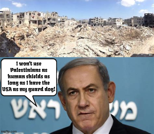 Good boy Biden | I won't use Palestinians as human shields as long as I have the USA as my guard dog! | image tagged in antichrist,netanyahu,gemocide,trump's flunky,ww3,maga nazi | made w/ Imgflip meme maker