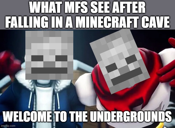 welcome to the minecraft cave | WHAT MFS SEE AFTER FALLING IN A MINECRAFT CAVE; WELCOME TO THE UNDERGROUNDS | image tagged in minecraft memes | made w/ Imgflip meme maker