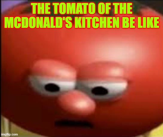Sad tomato | THE TOMATO OF THE MCDONALD'S KITCHEN BE LIKE | image tagged in sad tomato | made w/ Imgflip meme maker