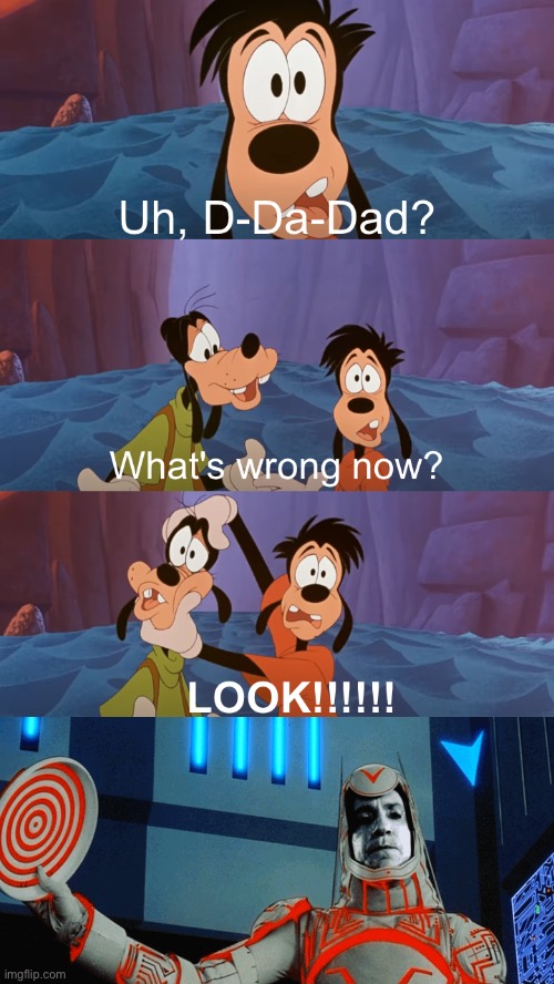 Max and Goofy See Commander Sark | image tagged in tron,disney,goofy,deviantart,80s,video games | made w/ Imgflip meme maker