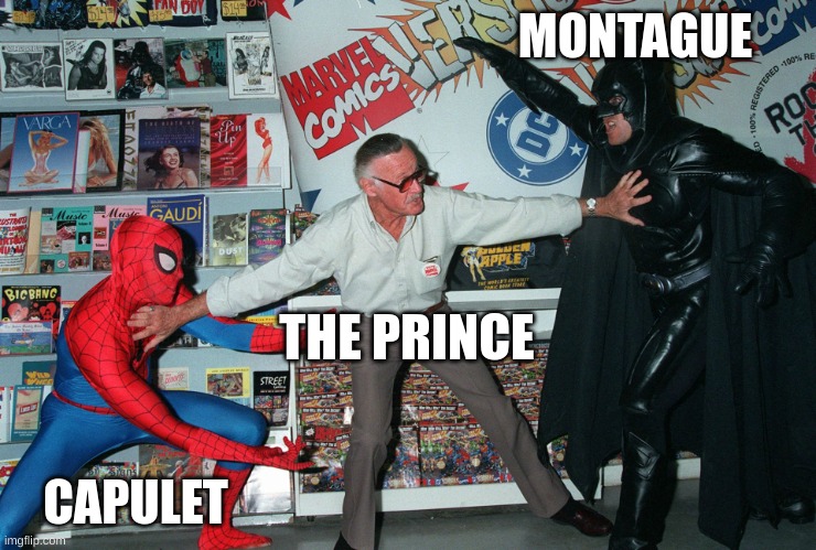 Stop Fighting | MONTAGUE; THE PRINCE; CAPULET | image tagged in stop fighting | made w/ Imgflip meme maker
