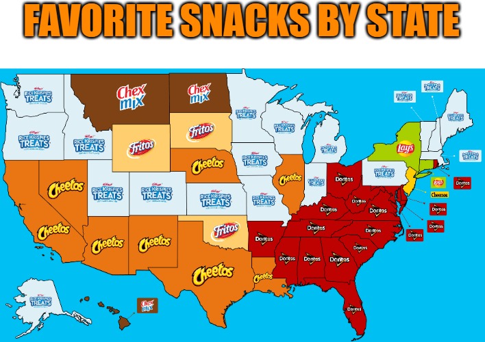 favorite snacks by state | FAVORITE SNACKS BY STATE | image tagged in snacks,kewlew | made w/ Imgflip meme maker
