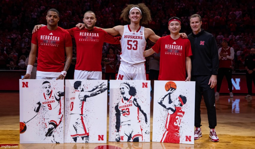 Keisei Tominaga,Joshia Allick,C.J Wilcher, and Jarron Coleman. Thank you for the fun season now let’s Dance this March | image tagged in nebraska,basketball,2024,seniors,march madness | made w/ Imgflip meme maker