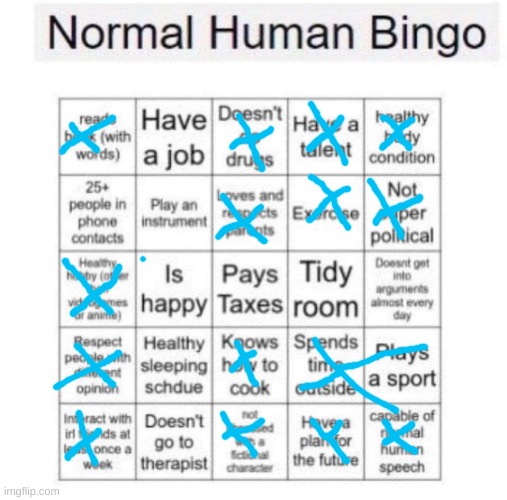 (laughs sadly) | image tagged in normal human bingo | made w/ Imgflip meme maker