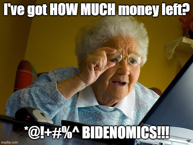 Grandma Finds The Internet | I've got HOW MUCH money left? *@!+#%^ BIDENOMICS!!! | image tagged in memes,grandma finds the internet | made w/ Imgflip meme maker