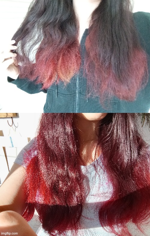 before and after redying my hair | made w/ Imgflip meme maker