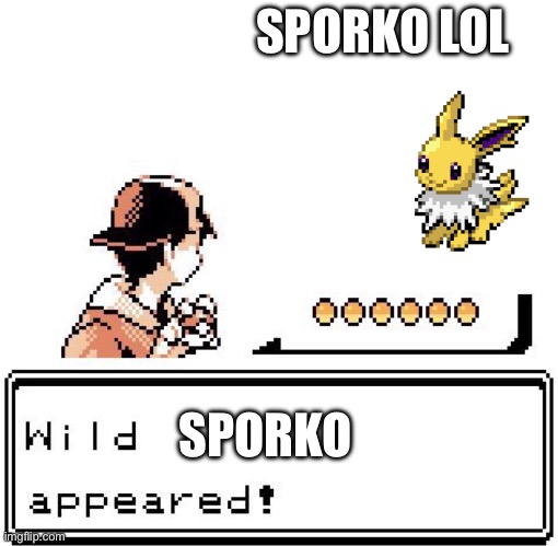 Blank Wild Pokemon Appears | SPORKO LOL SPORKO | image tagged in blank wild pokemon appears | made w/ Imgflip meme maker