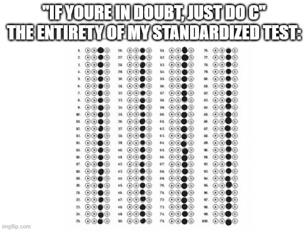 "IF YOURE IN DOUBT, JUST DO C"
THE ENTIRETY OF MY STANDARDIZED TEST: | made w/ Imgflip meme maker