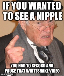 Back In My Day Meme | IF YOU WANTED TO SEE A NIPPLE YOU HAD TO RECORD AND PAUSE THAT WHITESNAKE VIDEO | image tagged in memes,back in my day,AdviceAnimals | made w/ Imgflip meme maker