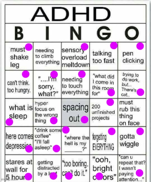 I didn't think I had ADHD :o | image tagged in adhd bingo | made w/ Imgflip meme maker