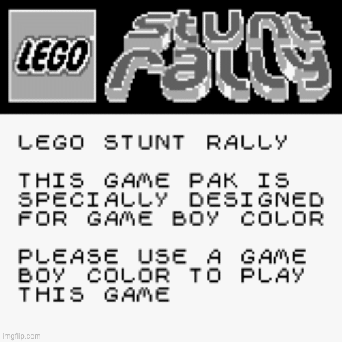 Lego Stunt Rally game boy lockout | image tagged in gifs,monochrome,gaming | made w/ Imgflip images-to-gif maker