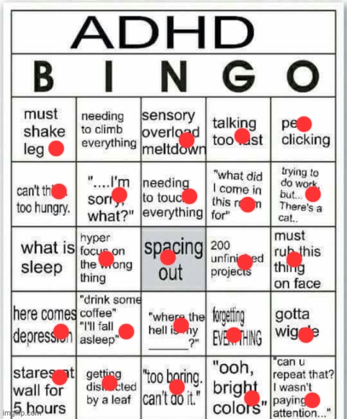 adhd bingo | image tagged in adhd bingo | made w/ Imgflip meme maker