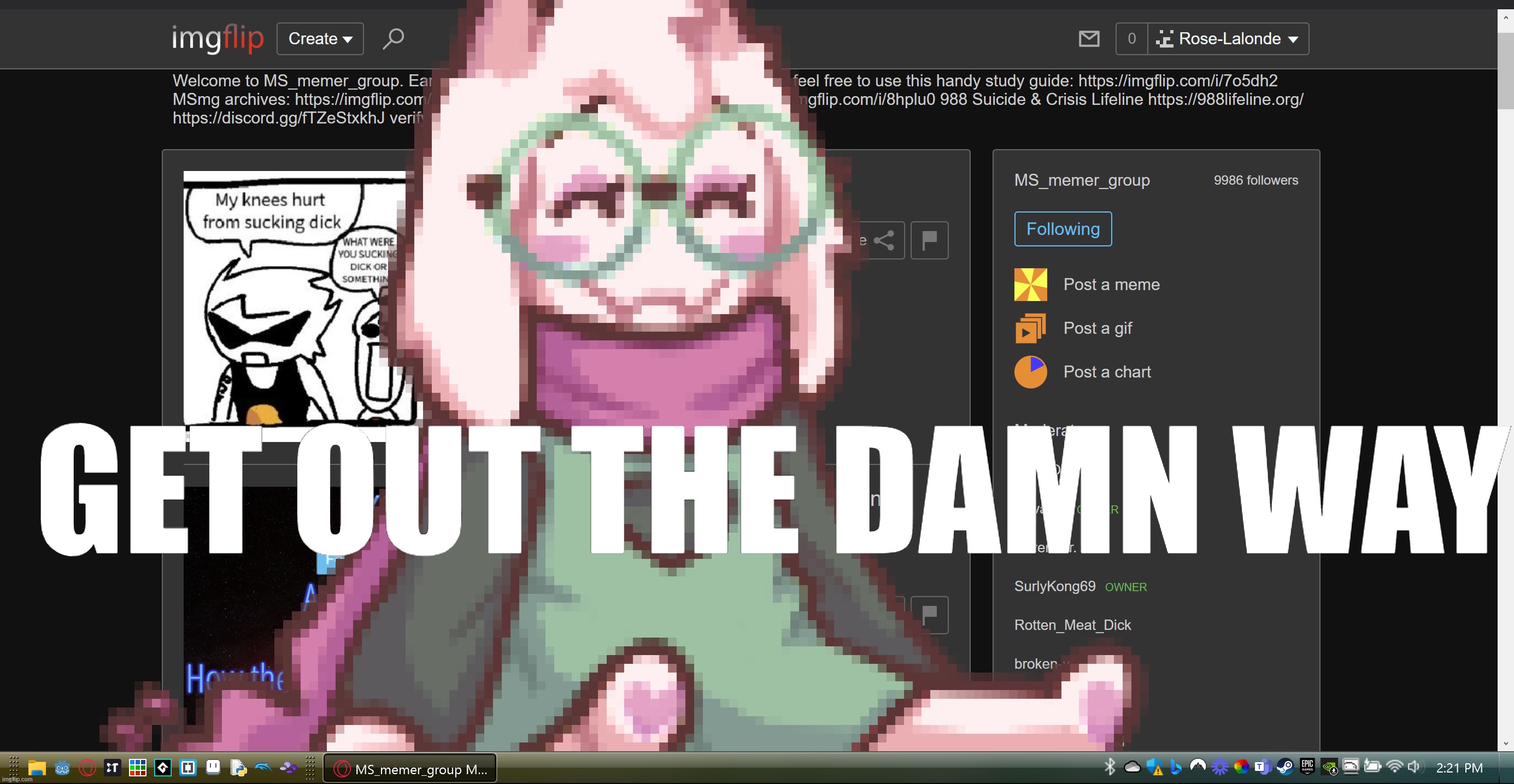 just found out you can scale shimejis | GET OUT THE DAMN WAY | made w/ Imgflip meme maker