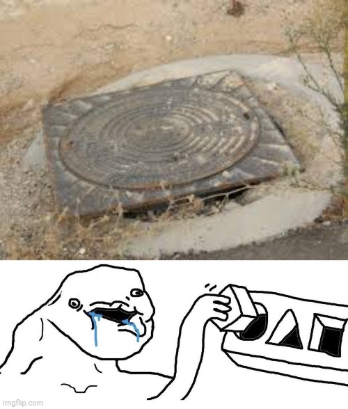 Fitting fail | image tagged in brainlet blocks,manhole,sewer,you had one job,memes,square | made w/ Imgflip meme maker