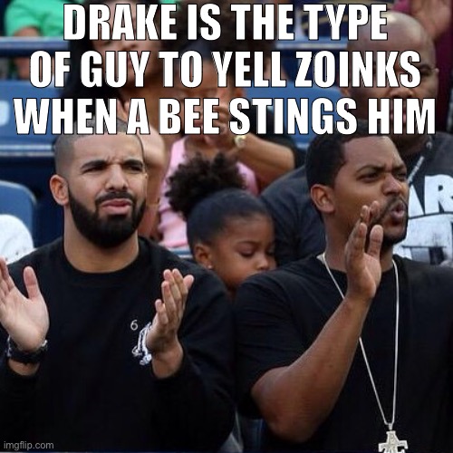 Drake Clapping | DRAKE IS THE TYPE OF GUY TO YELL ZOINKS WHEN A BEE STINGS HIM | image tagged in drake clapping | made w/ Imgflip meme maker