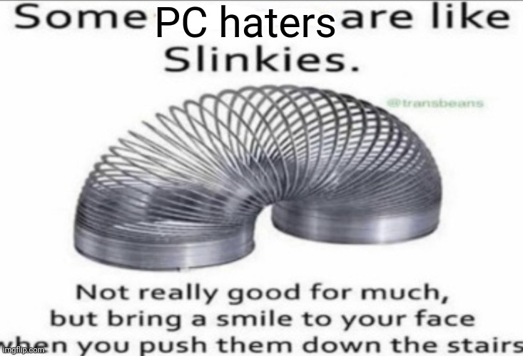 Some _ are like slinkies | PC haters | image tagged in some _ are like slinkies | made w/ Imgflip meme maker